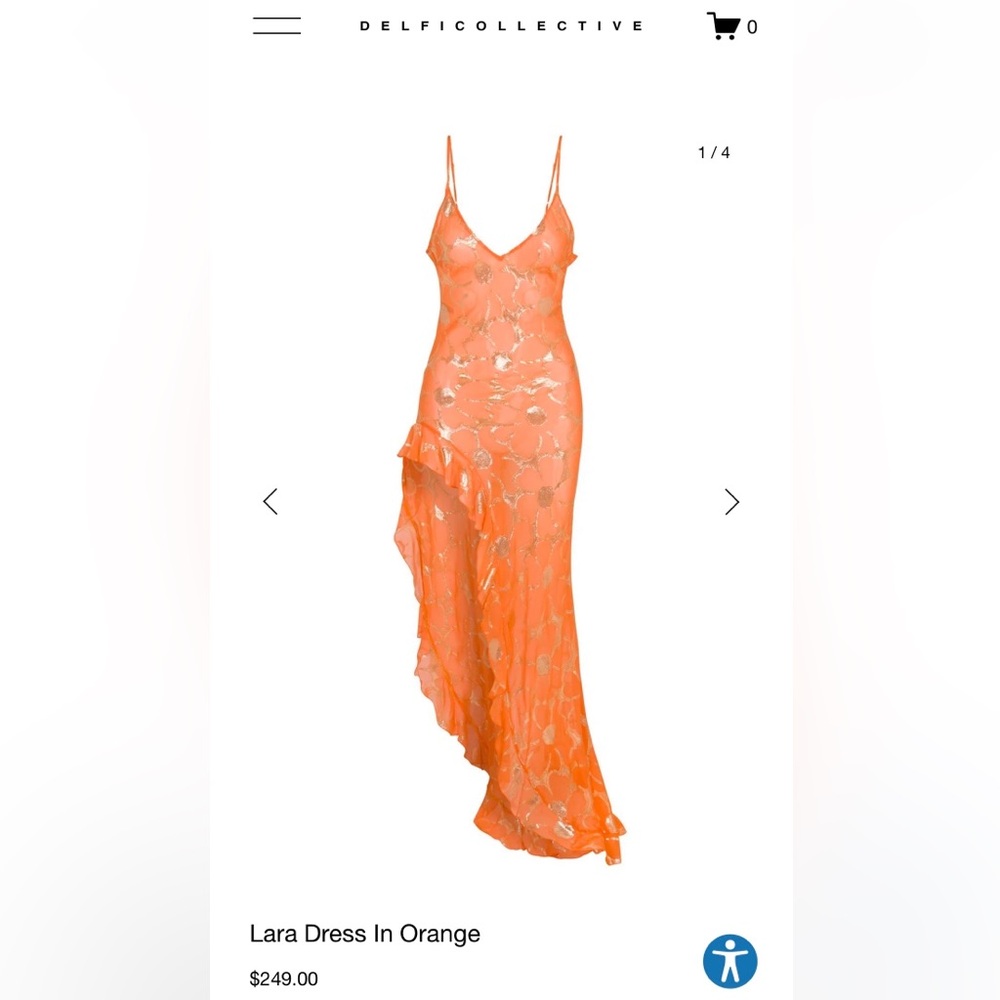 DELFICOLLECTIVE Orange Maxi Dress with Gold Accents